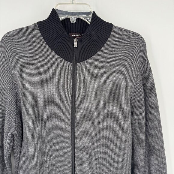 Michael Kors Gray Full-Zip Cotton SweaterBlack Trim Mens Size Large - Picture 6 of 12
